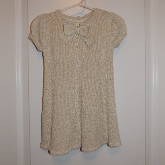 GYMBOREE Gold Holiday Shine Cable Knit Sparkle Dress Sweater Sz 12-18M Cream - Picture 1 of 5